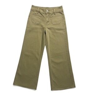 Mica Denim  NWOT Olive Green Wide Leg‎ Raw Hem Crop Pants MBE-W6040L Size 25